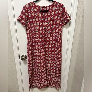 Vintage 90s April Cornell Red Floral Midi Dress Size M Whimsigoth Cottagecore